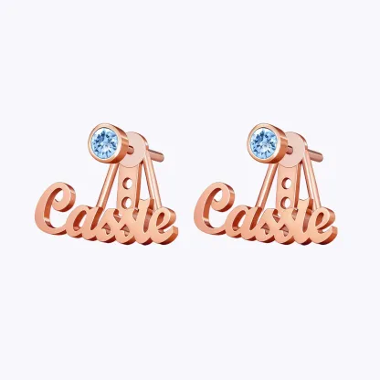 Custom Nmae Round Birthstone Studs