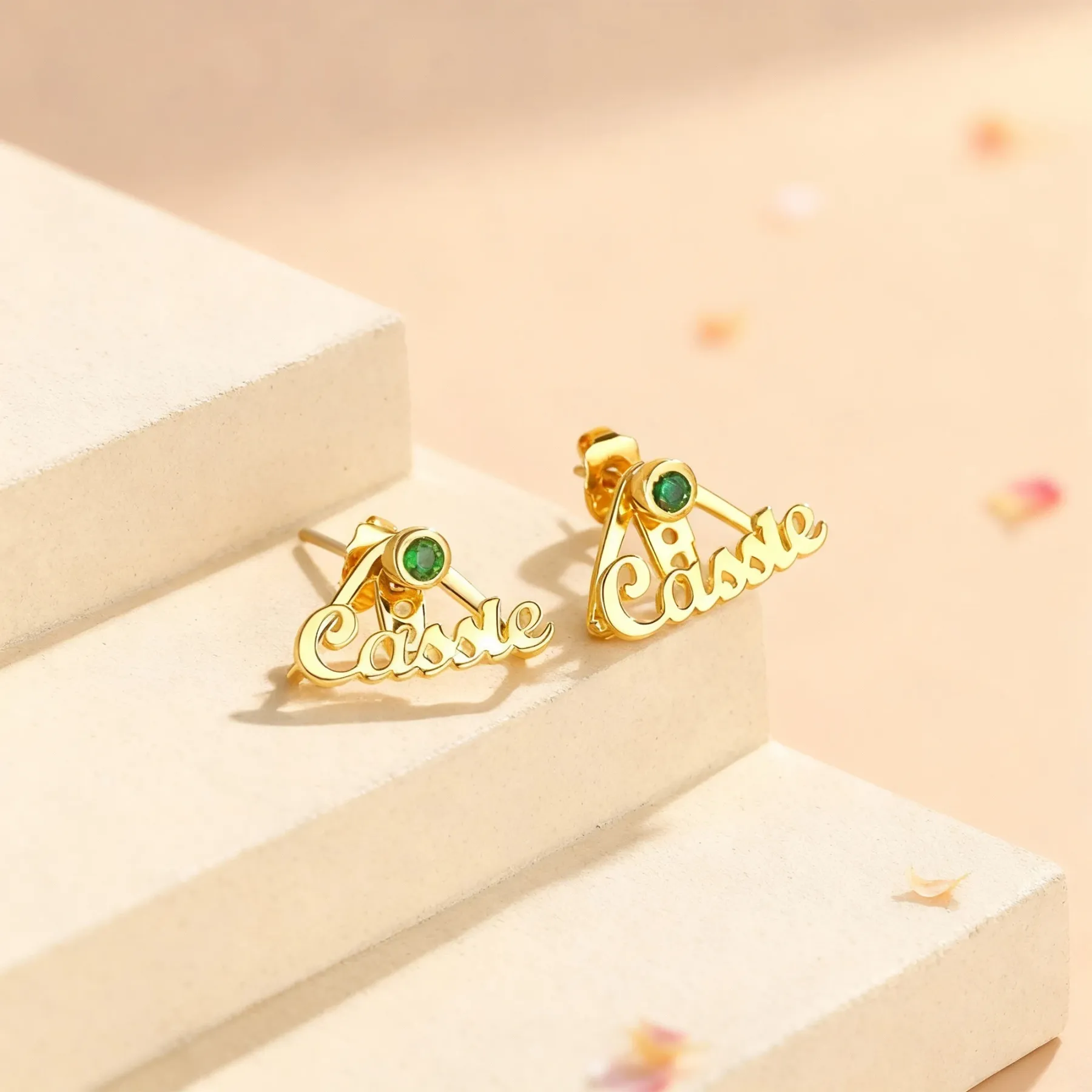 Custom Nmae Round Birthstone Studs