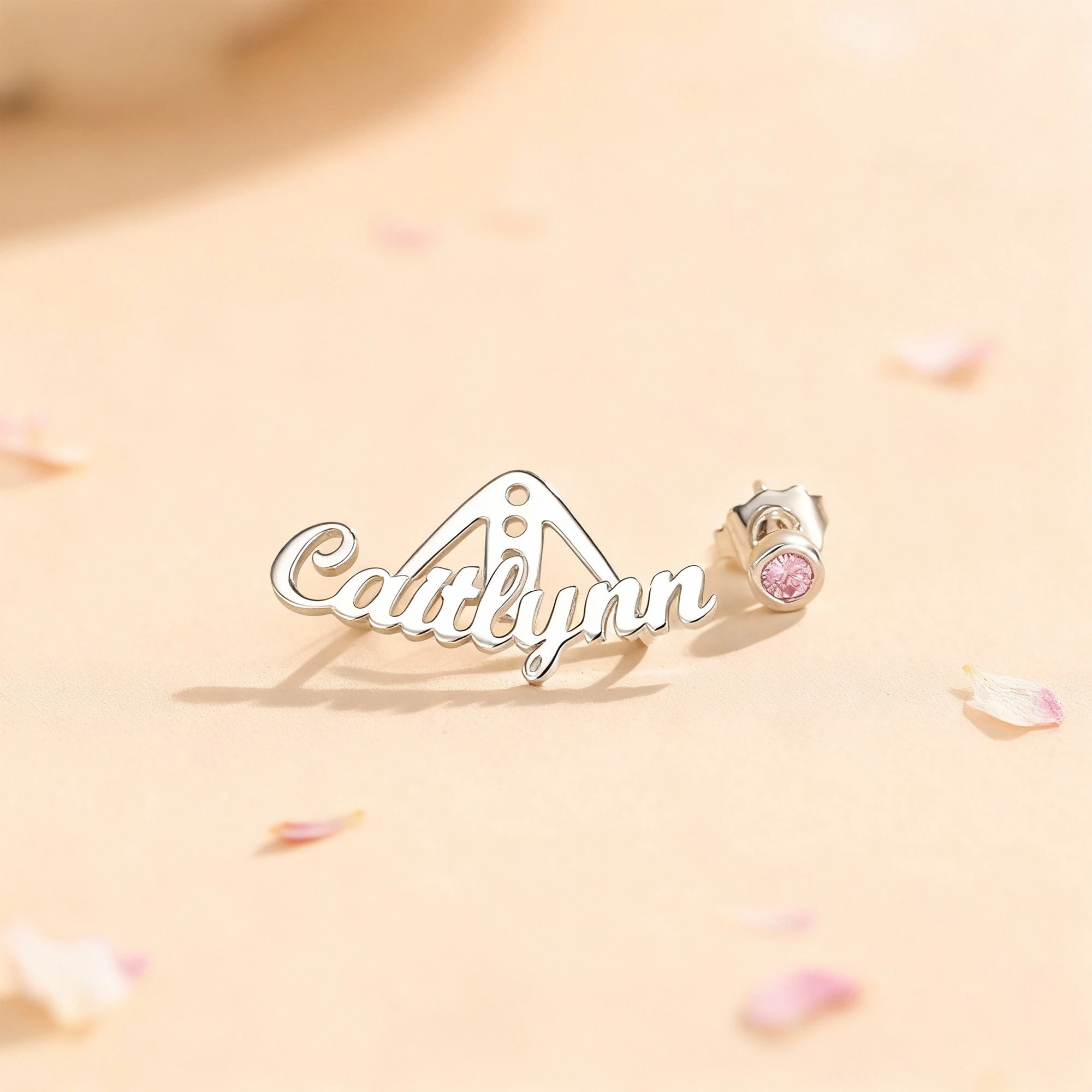 Custom Nmae Round Birthstone Studs