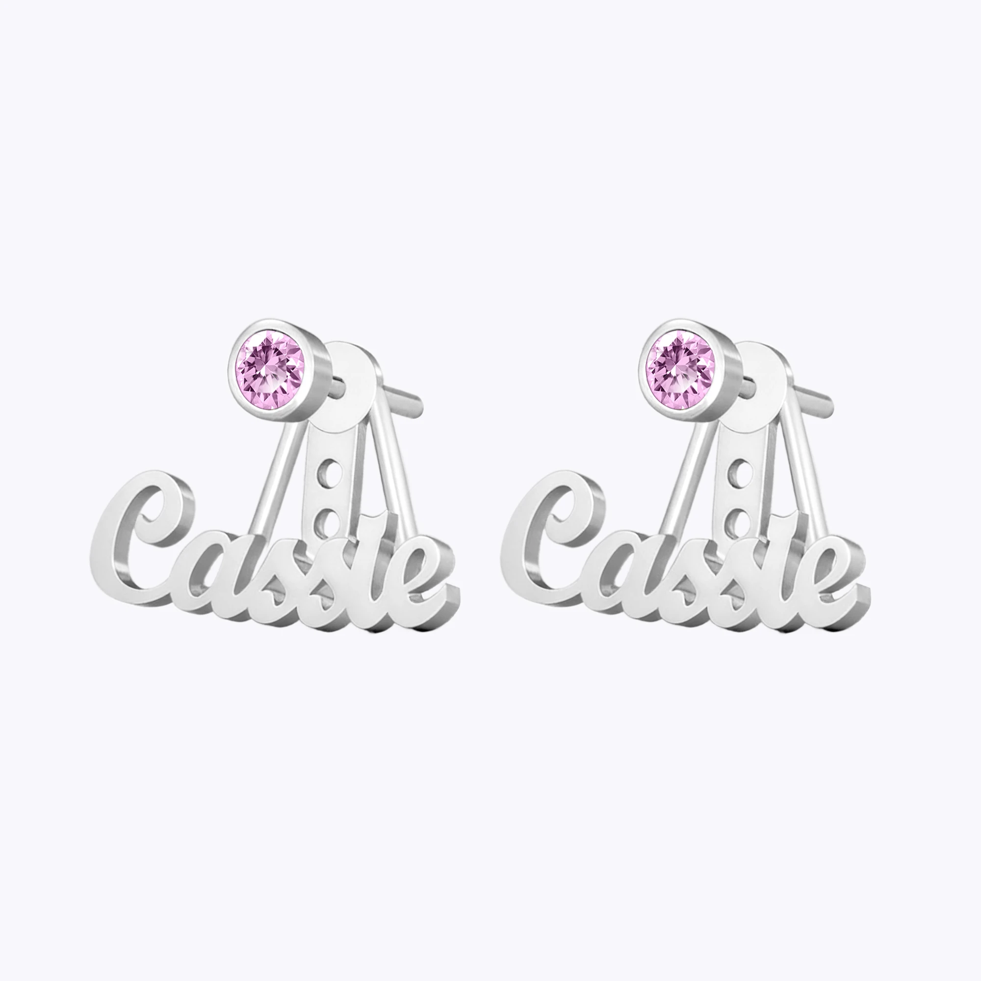 Custom Nmae Round Birthstone Studs