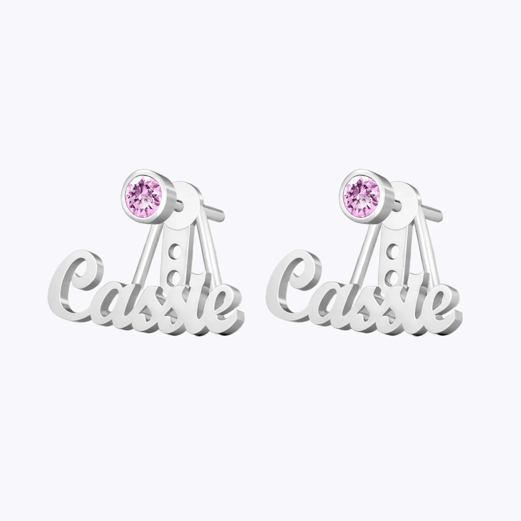 Custom Nmae Round Birthstone Studs