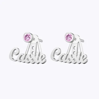 Custom Nmae Round Birthstone Studs