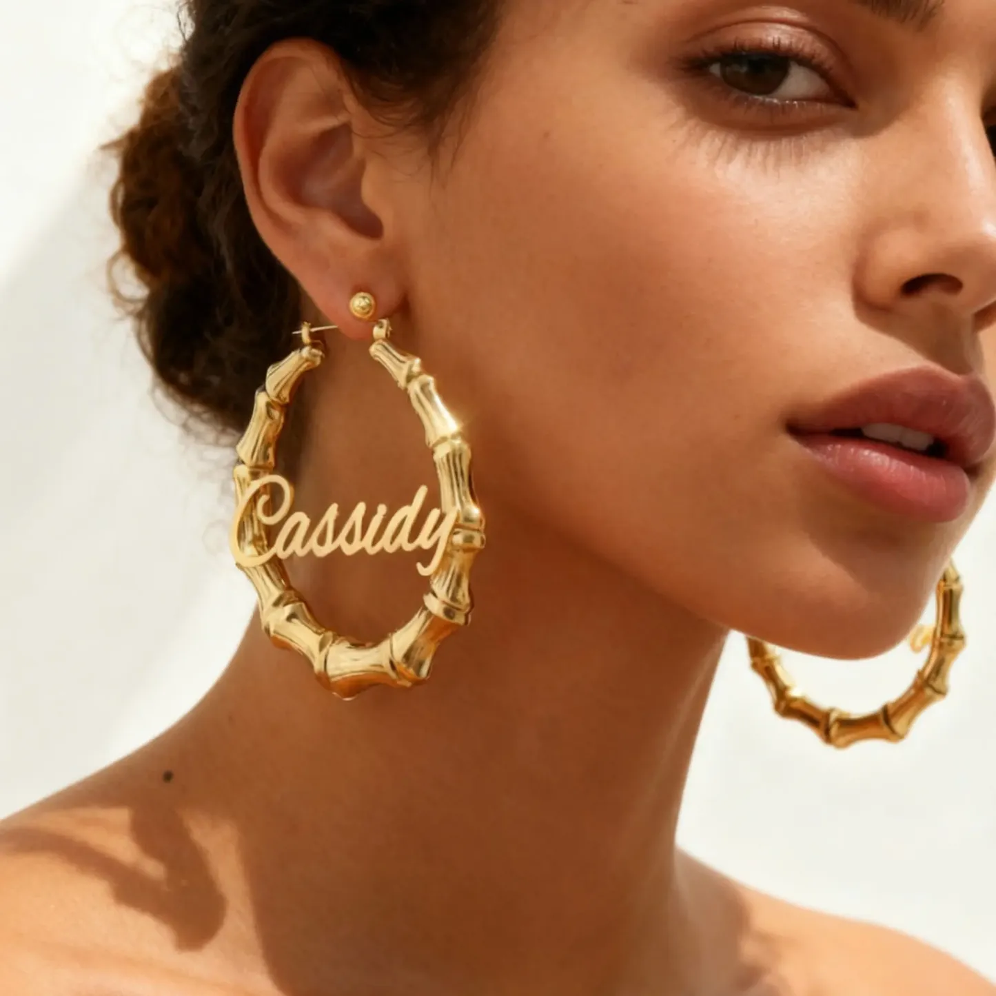 Custom Name Bamboo Hoop Earrings