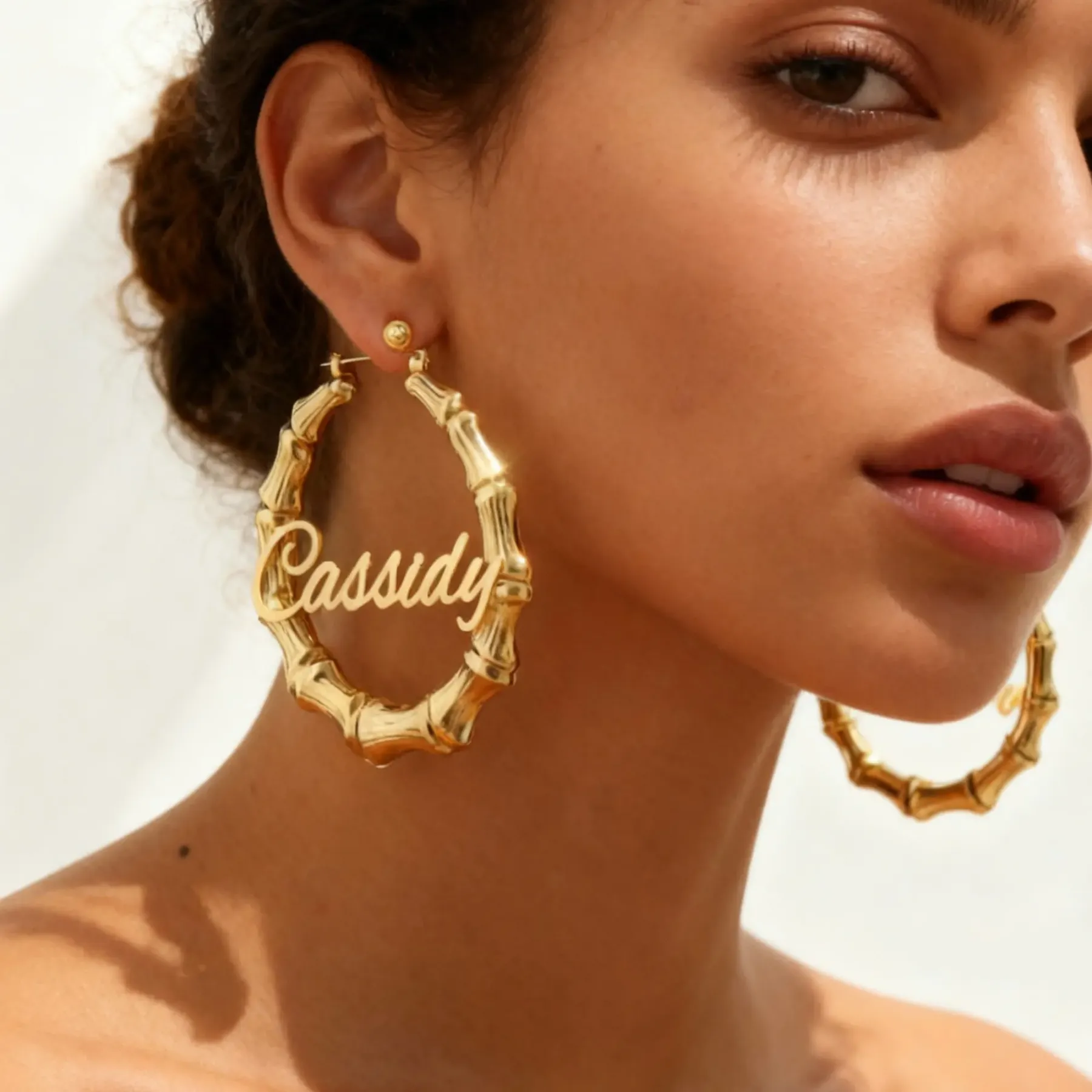 Custom Name Bamboo Hoop Earrings
