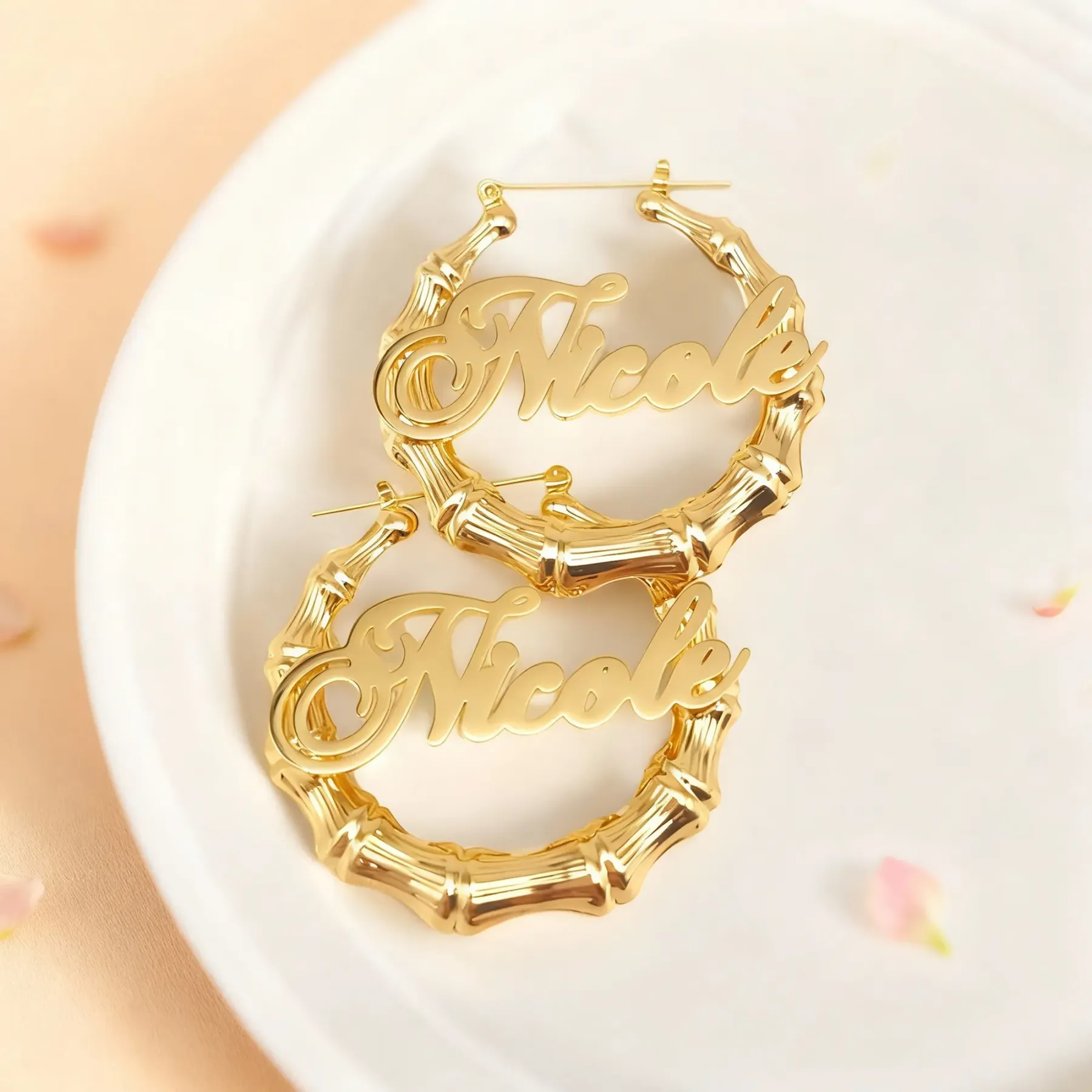 Custom Name Bamboo Hoop Earrings