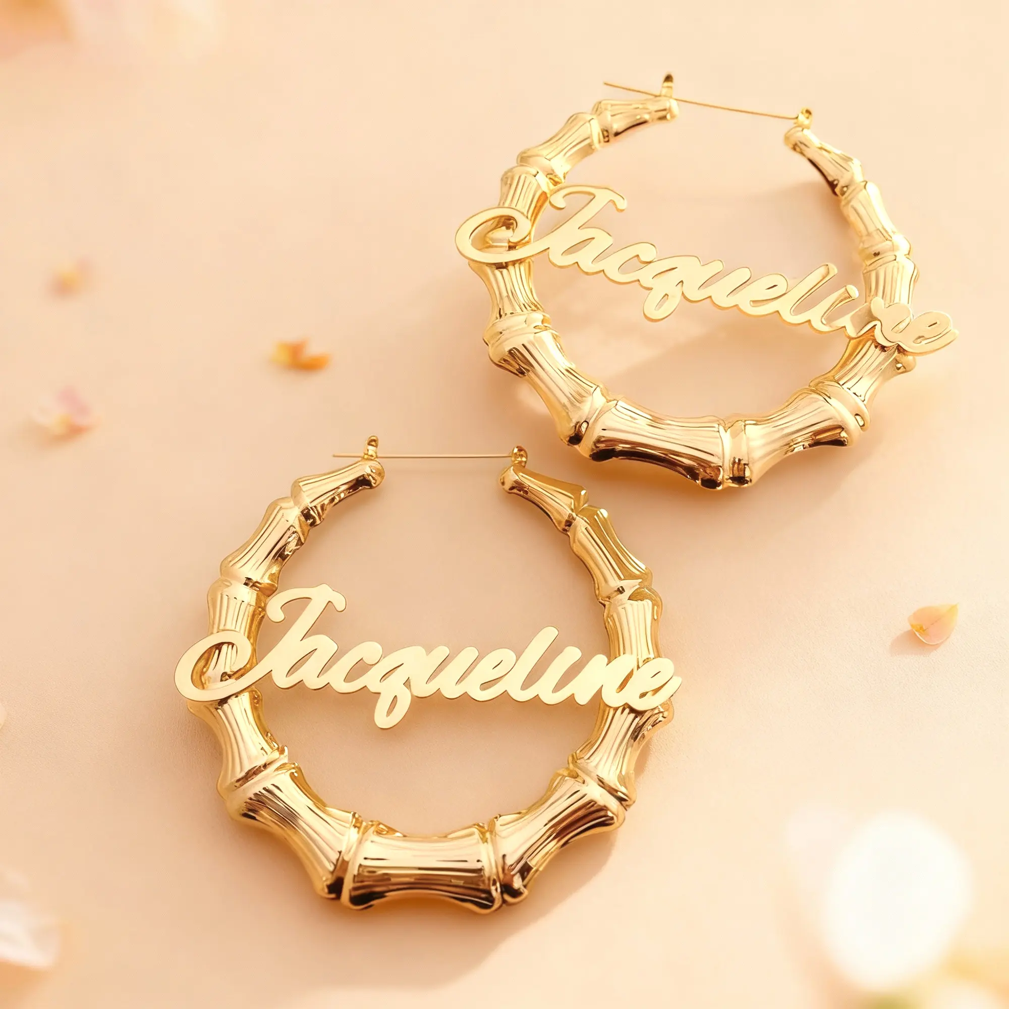 Custom Name Bamboo Hoop Earrings