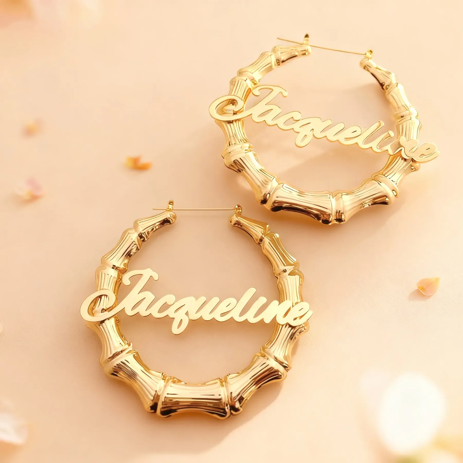 Custom Name Bamboo Hoop Earrings
