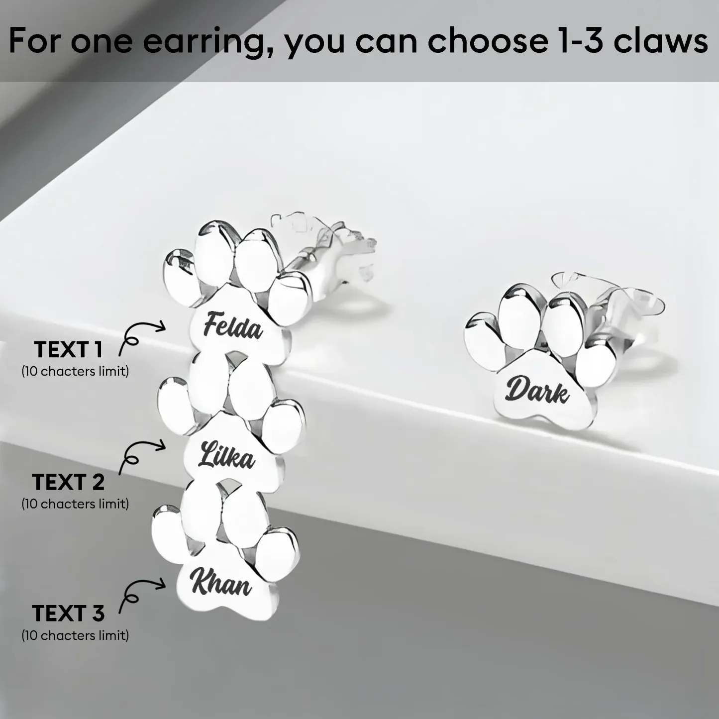 Custom 1–3 Pet Paw Name Stud Earrings