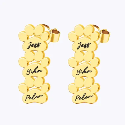 Custom 1–3 Pet Paw Name Stud Earrings