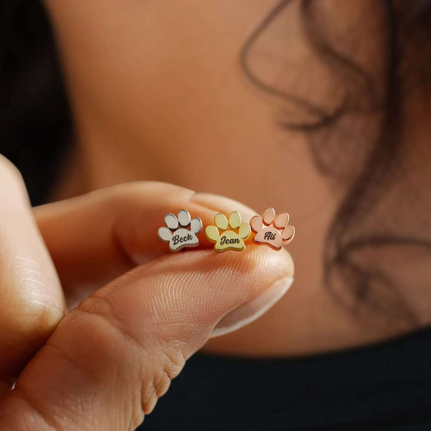 Custom 1–3 Pet Paw Name Stud Earrings