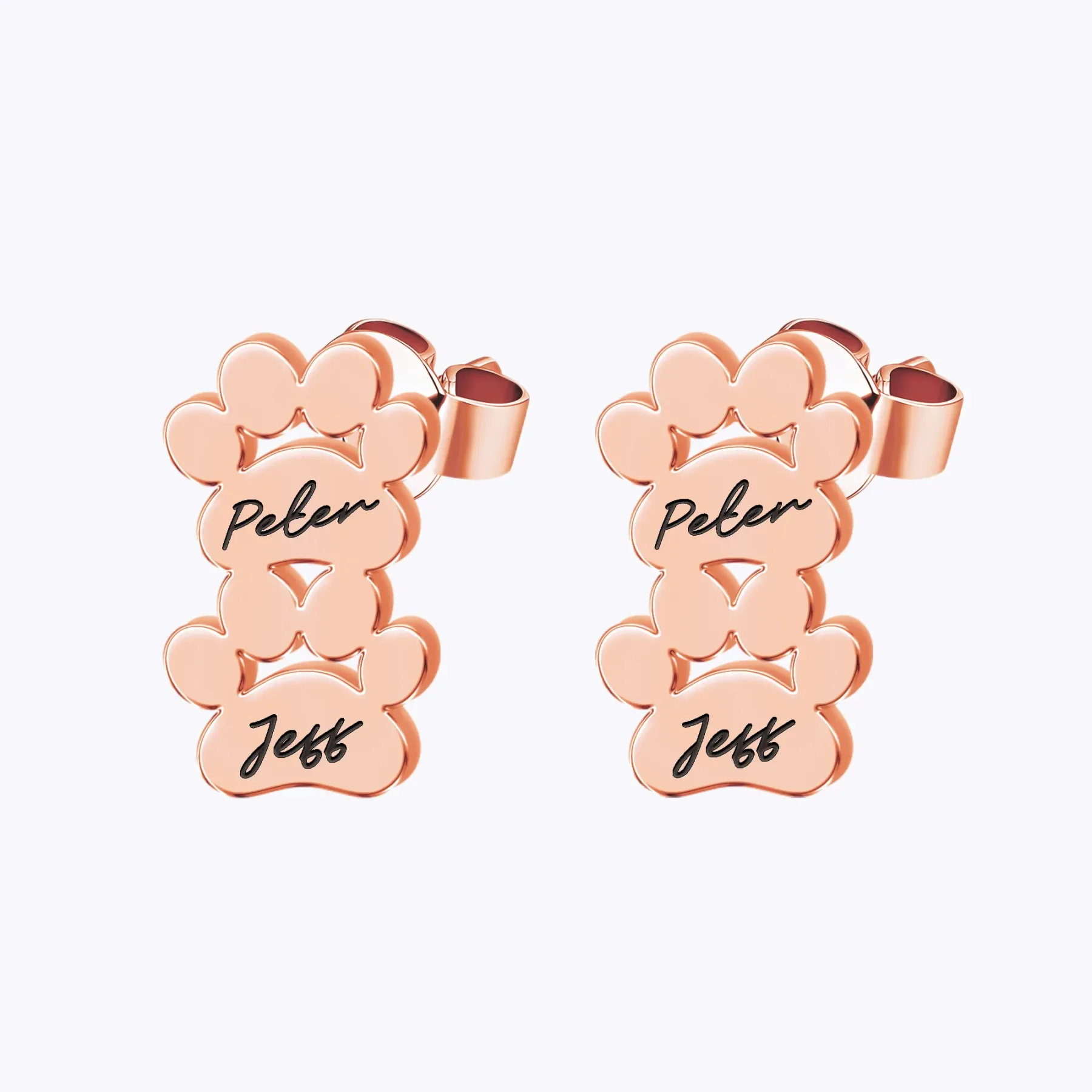 Custom 1–3 Pet Paw Name Stud Earrings