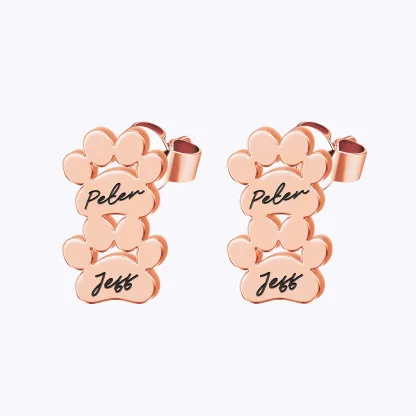 Custom 1–3 Pet Paw Name Stud Earrings