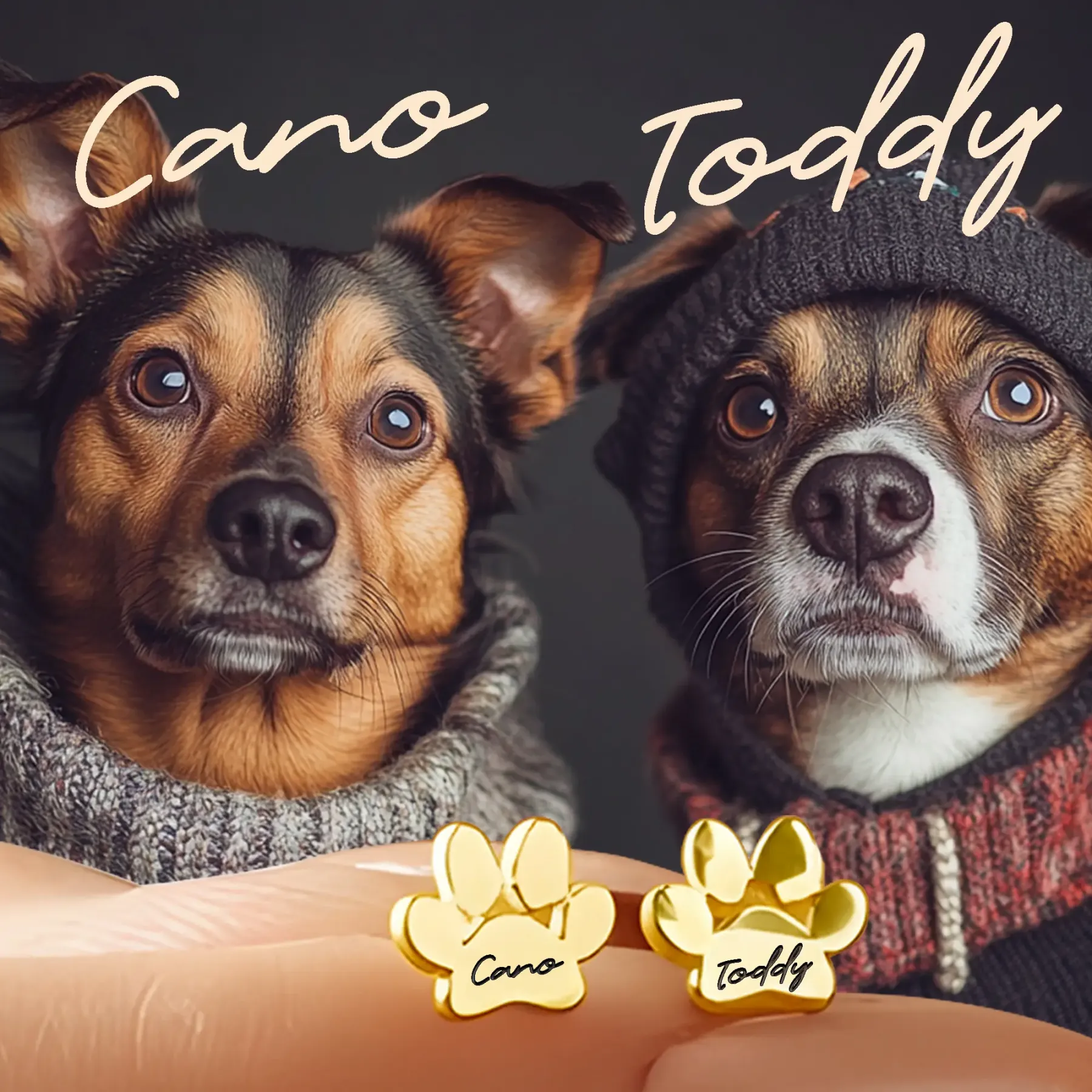 Custom 1–3 Pet Paw Name Stud Earrings