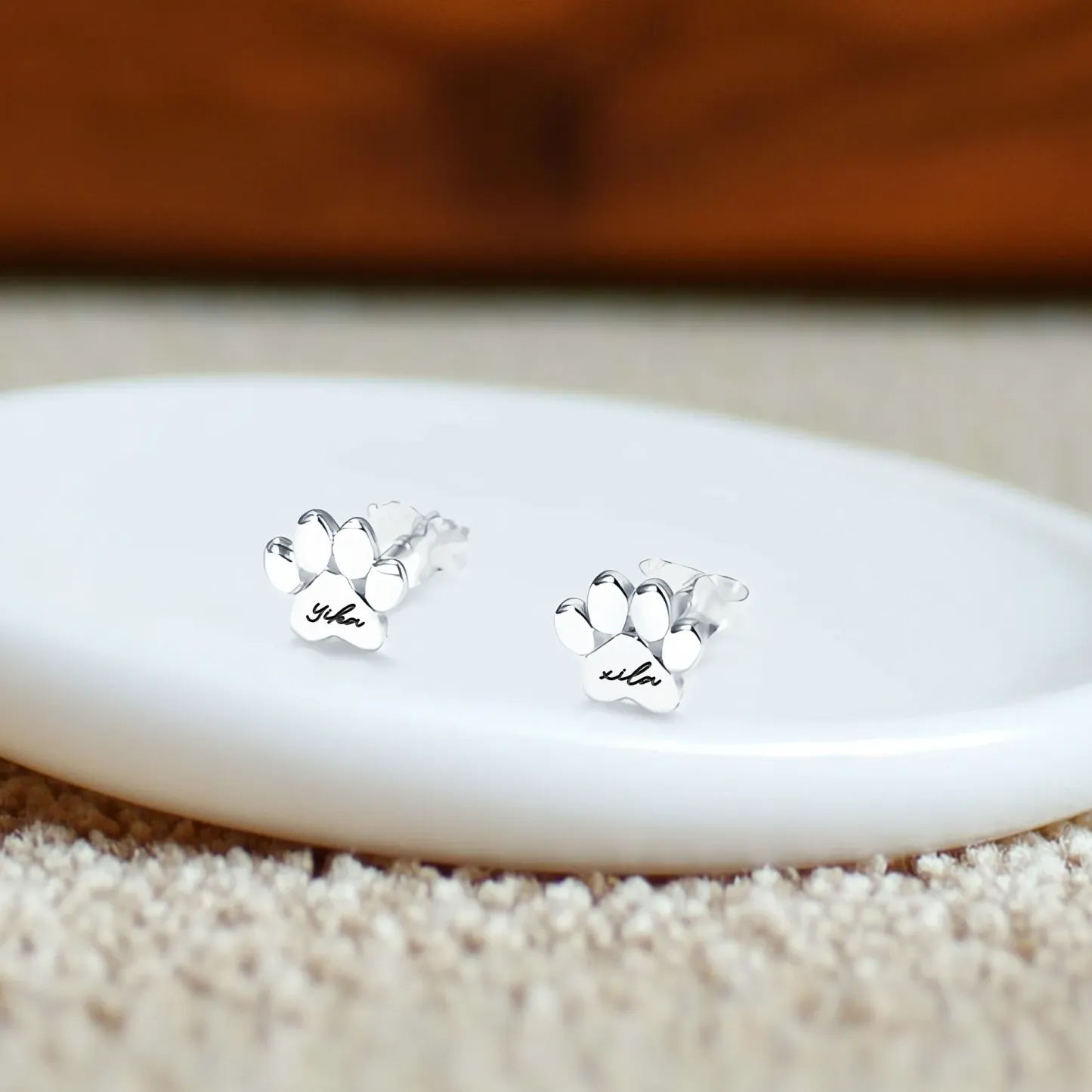 Custom 1–3 Pet Paw Name Stud Earrings
