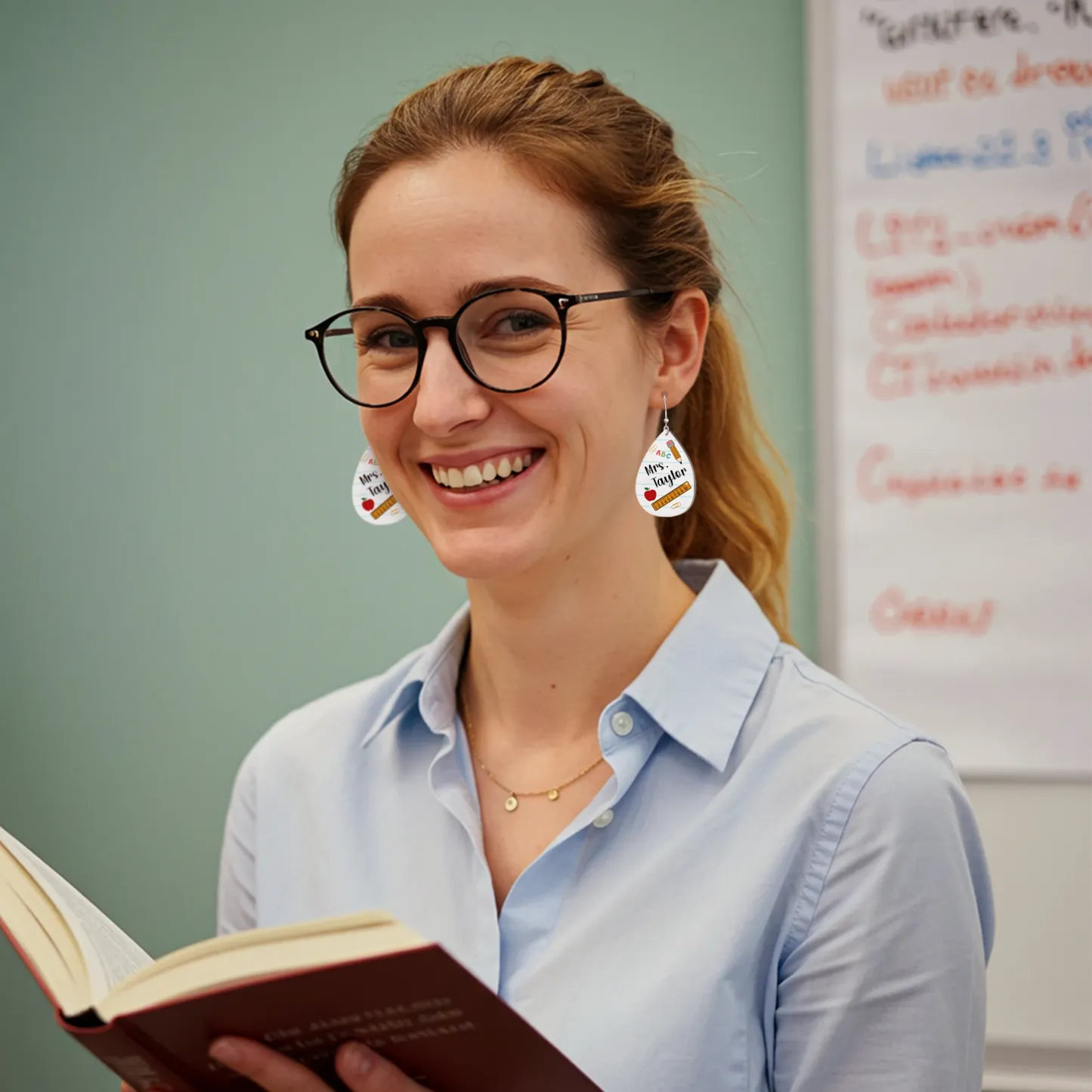 Personalized Teardrop Shape Apple Pencils Crayons Earrings