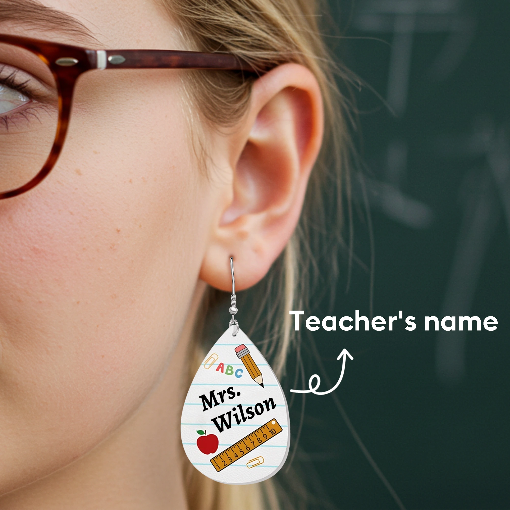 Personalized Teardrop Shape Apple Pencils Crayons Earrings