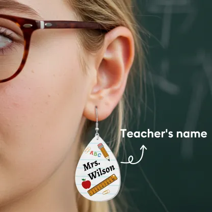 Personalized Teardrop Shape Apple Pencils Crayons Earrings