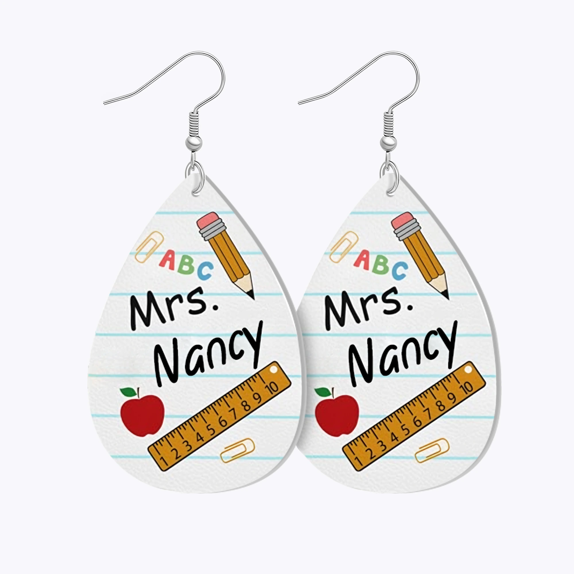 Personalized Teardrop Shape Apple Pencils Crayons Earrings