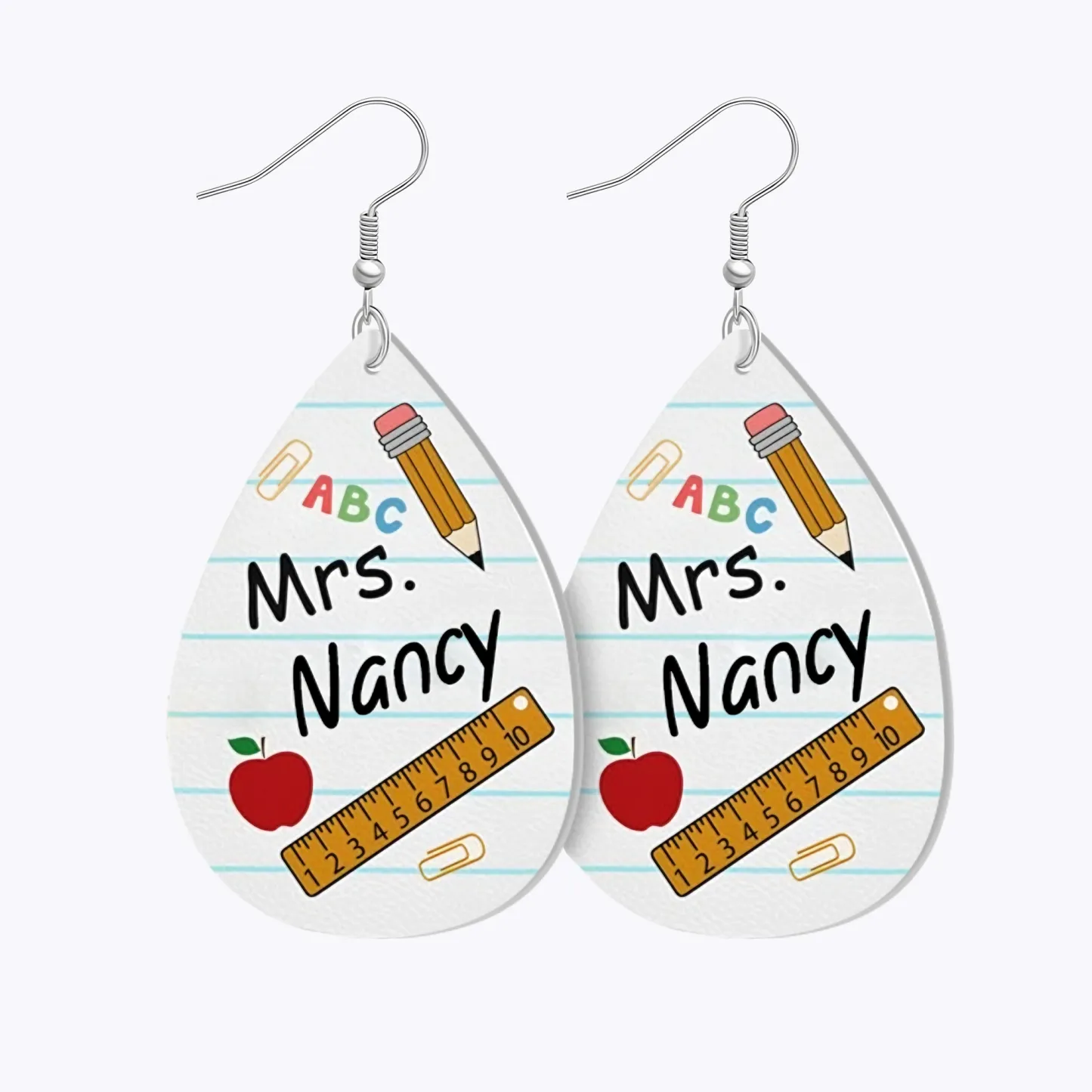 Personalized Teardrop Shape Apple Pencils Crayons Earrings
