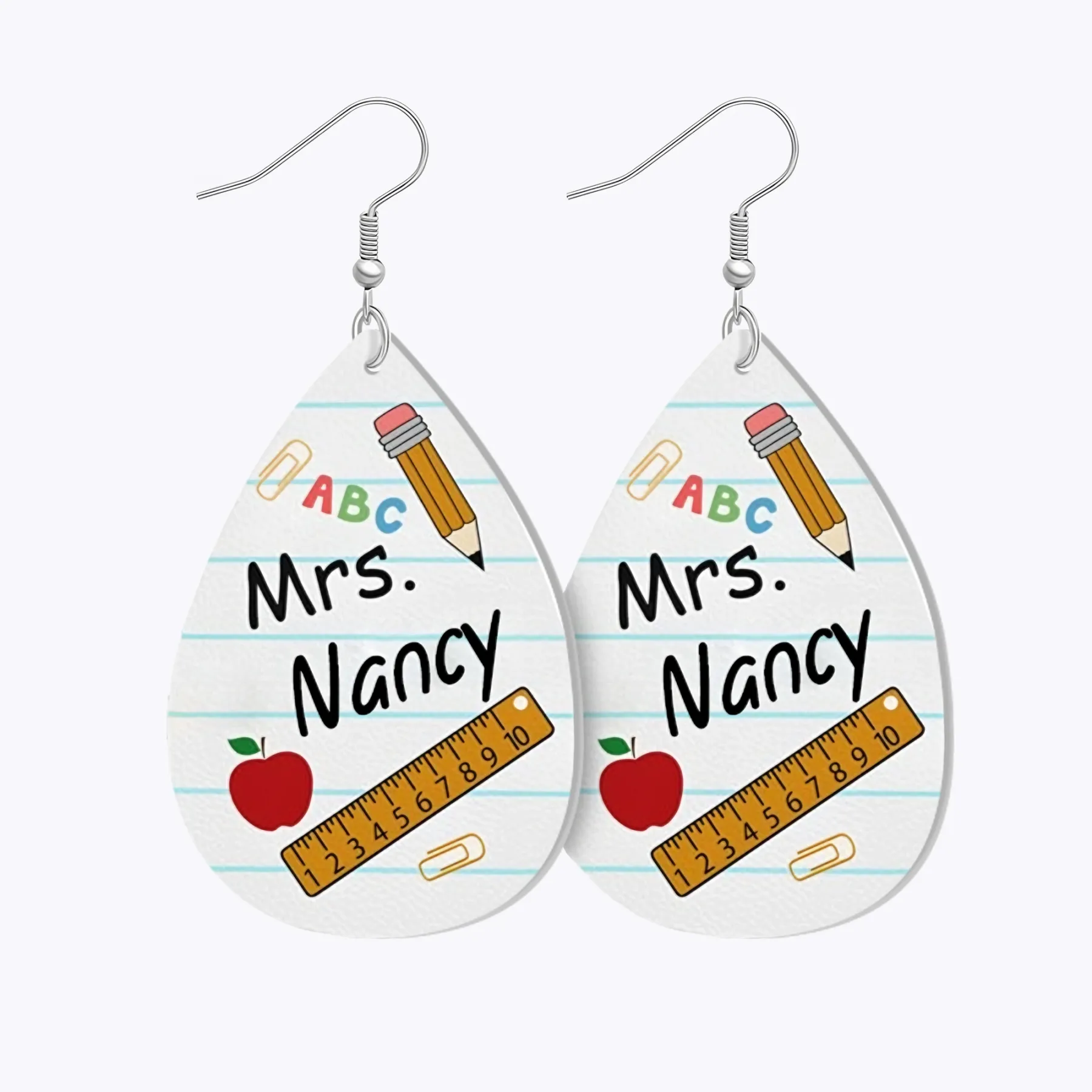 Personalized Teardrop Shape Apple Pencils Crayons Earrings