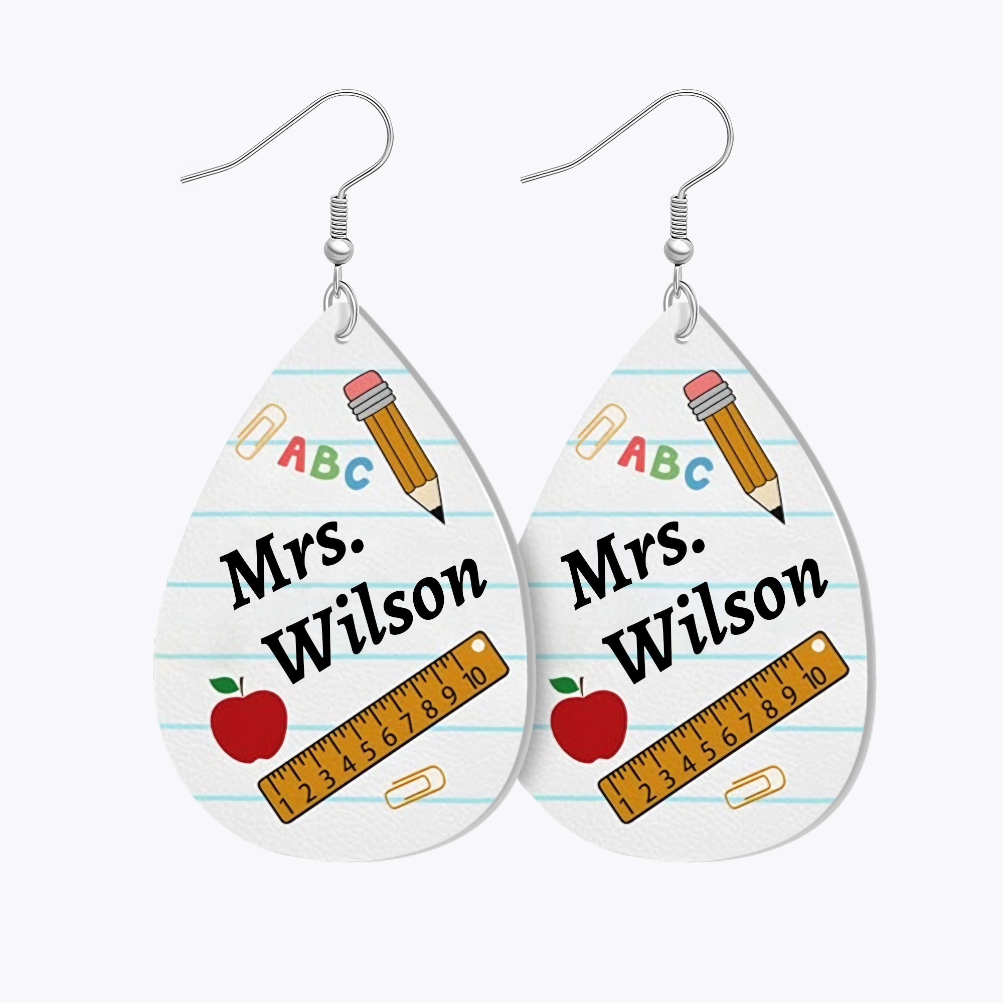 Personalized Teardrop Shape Apple Pencils Crayons Earrings