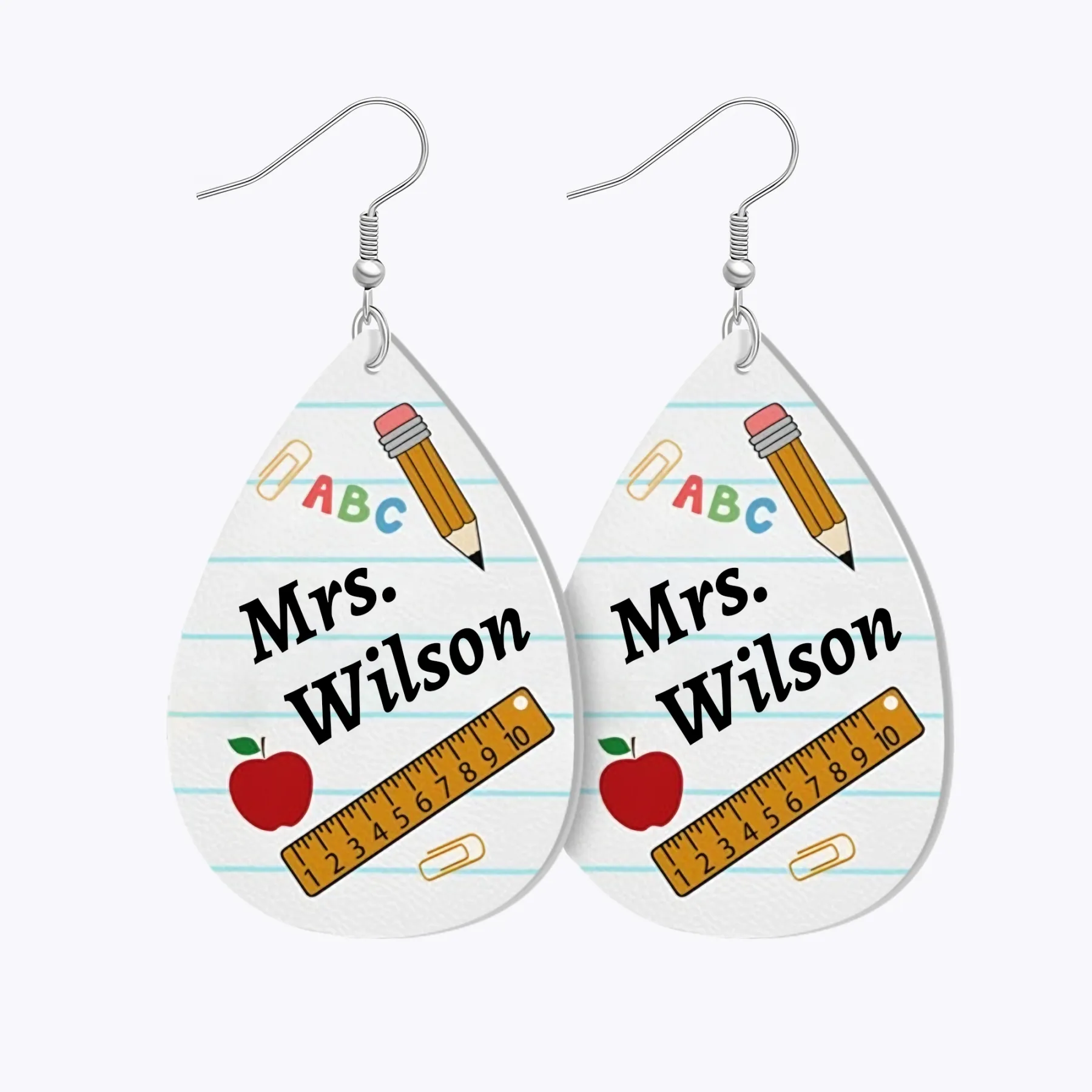 Personalized Teardrop Shape Apple Pencils Crayons Earrings