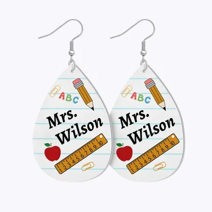 Personalized Teardrop Shape Apple Pencils Crayons Earrings