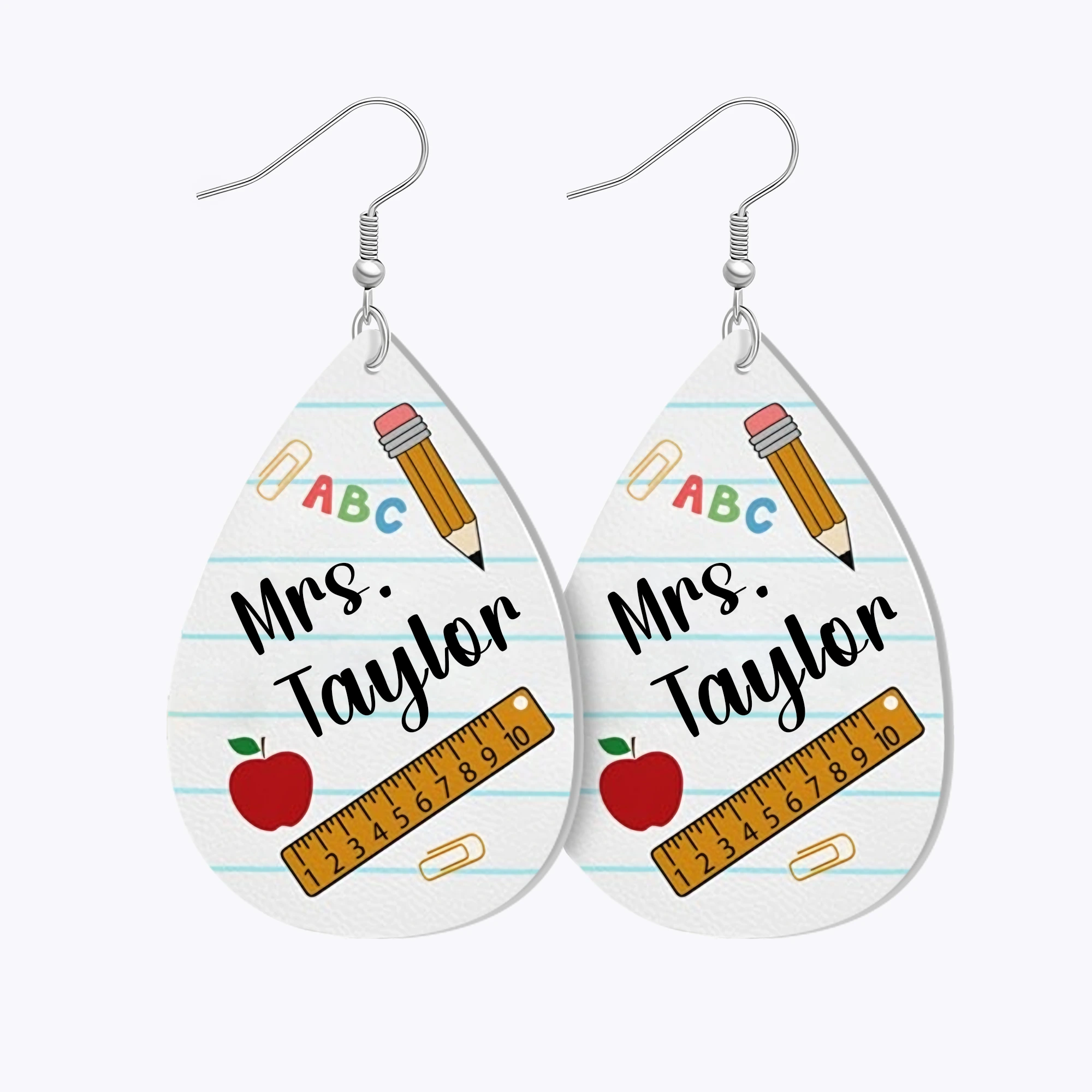 Personalized Teardrop Shape Apple Pencils Crayons Earrings