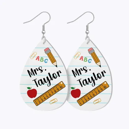 Personalized Teardrop Shape Apple Pencils Crayons Earrings