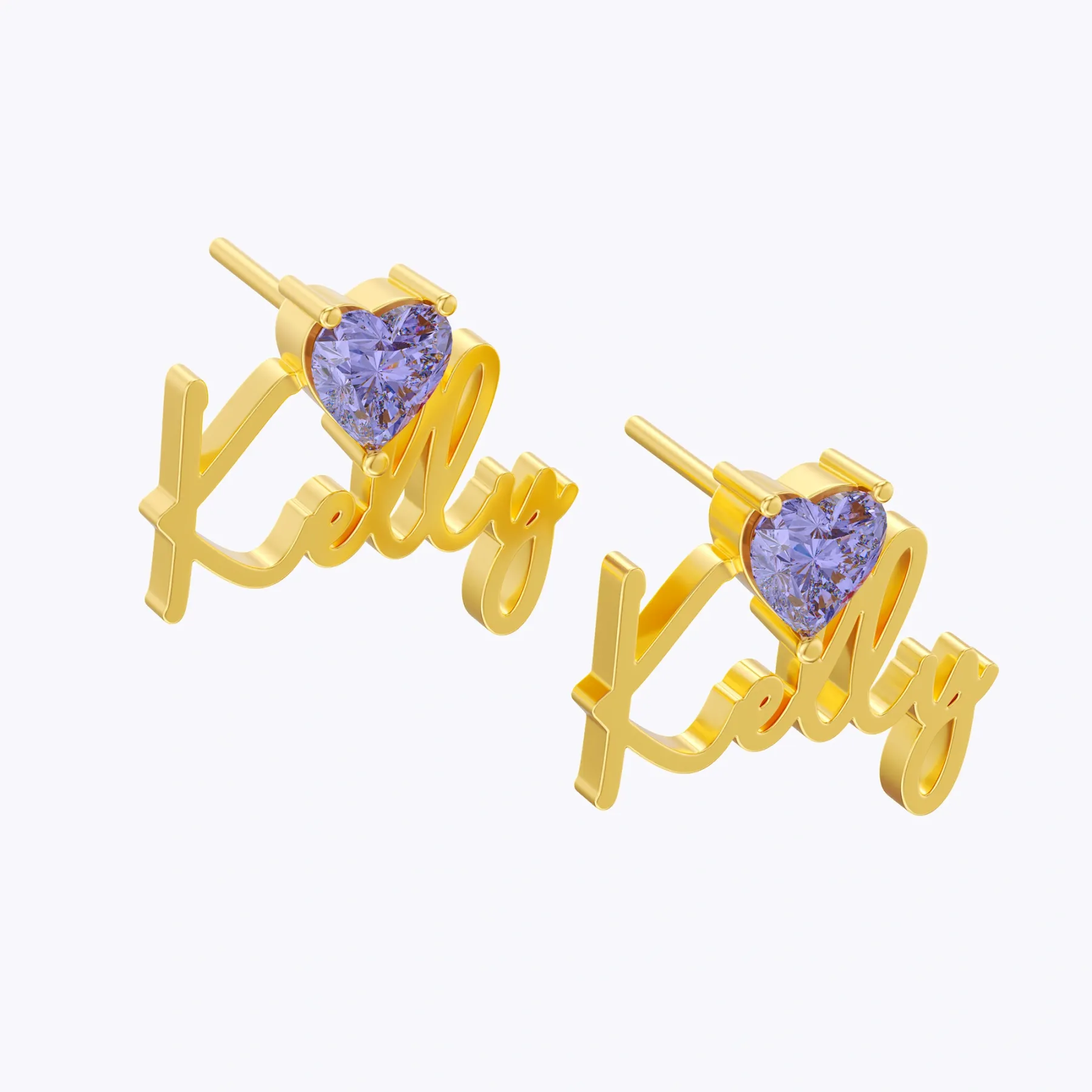 Custom Heart Birthstone Name Studs