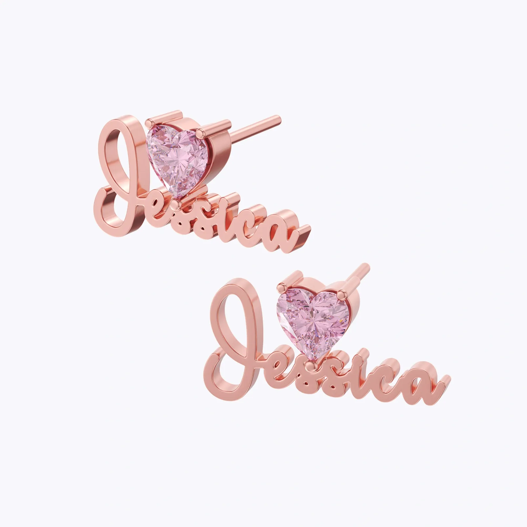 Custom Heart Birthstone Name Studs