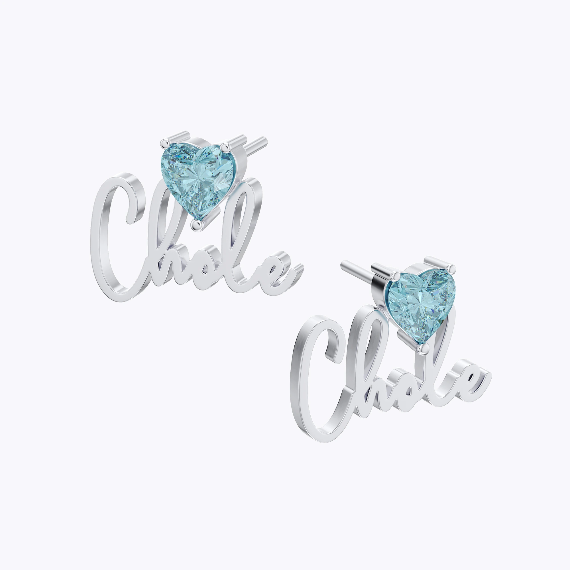 Custom Heart Birthstone Name Studs