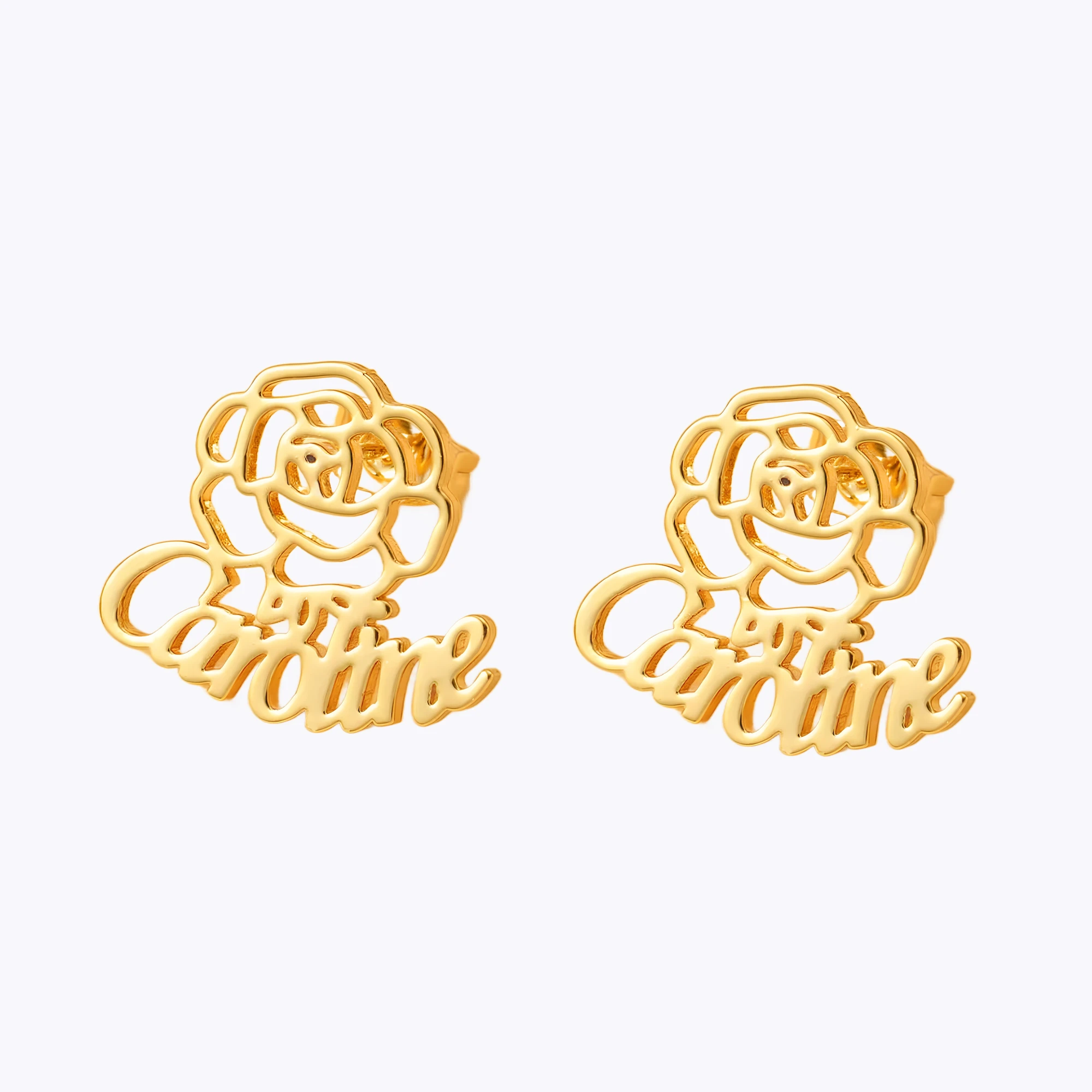 Custom Birth Flower Name Earrings