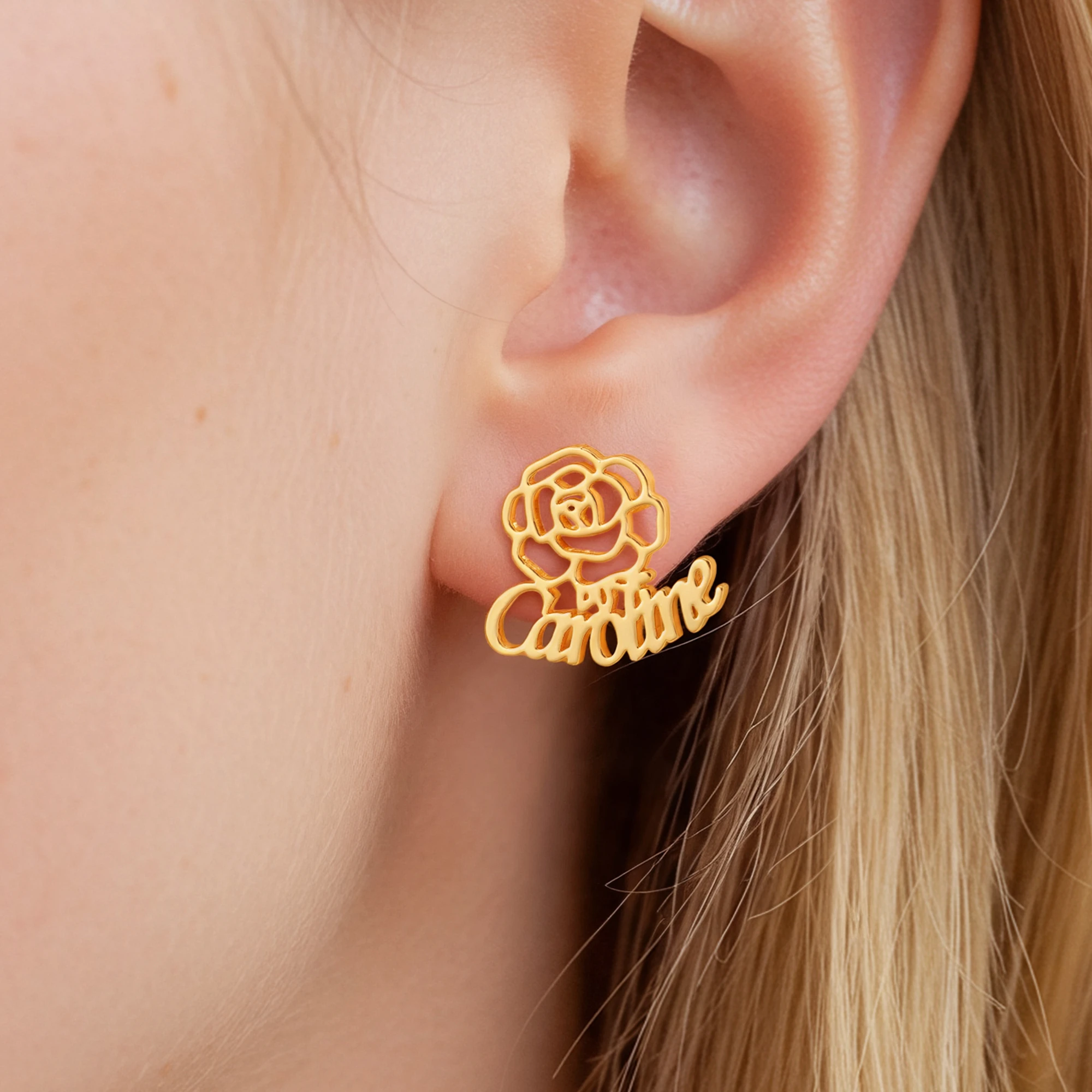 Custom Birth Flower Name Earrings