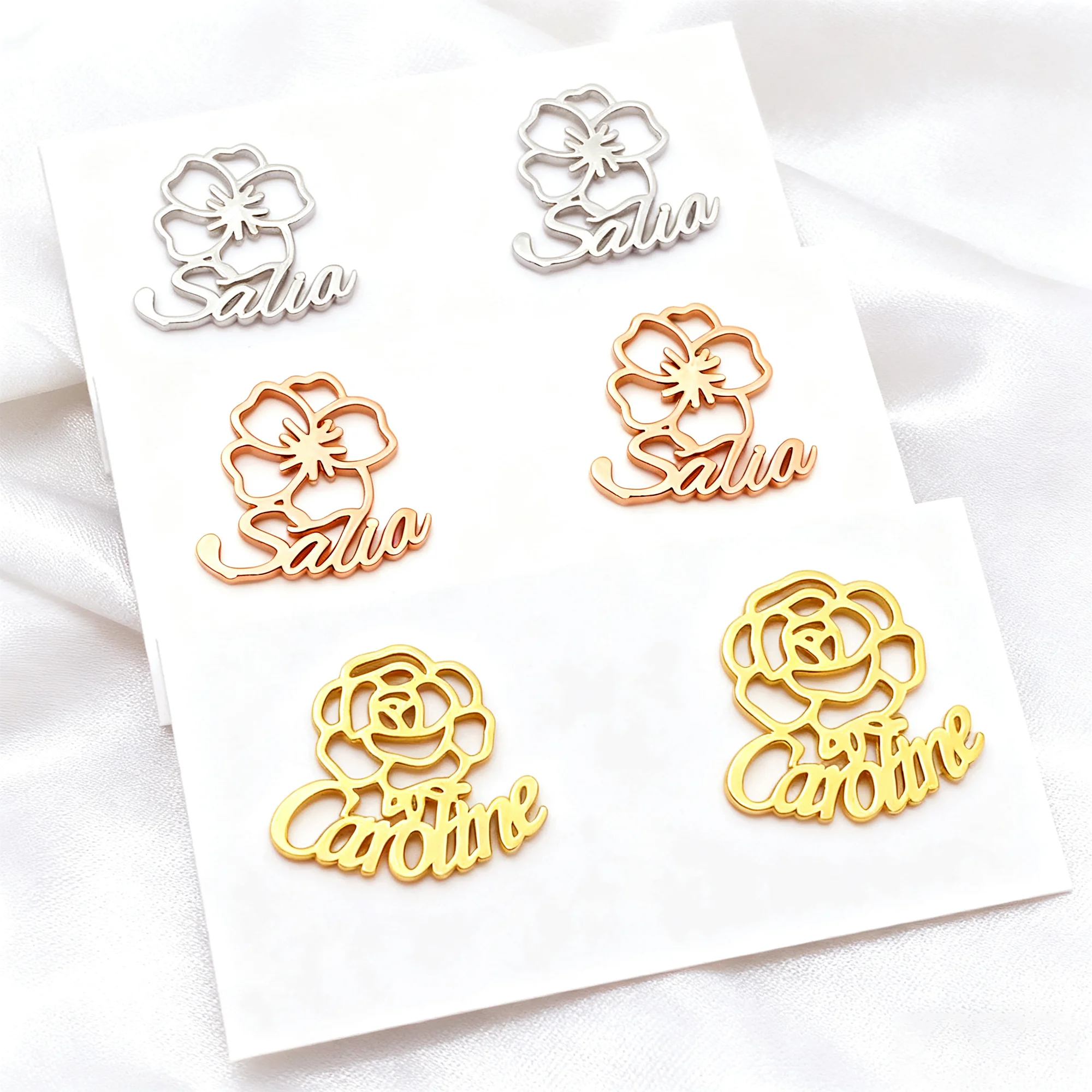 Custom Birth Flower Name Earrings