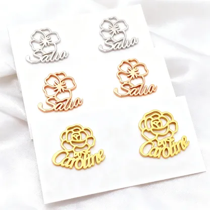 Custom Birth Flower Name Earrings