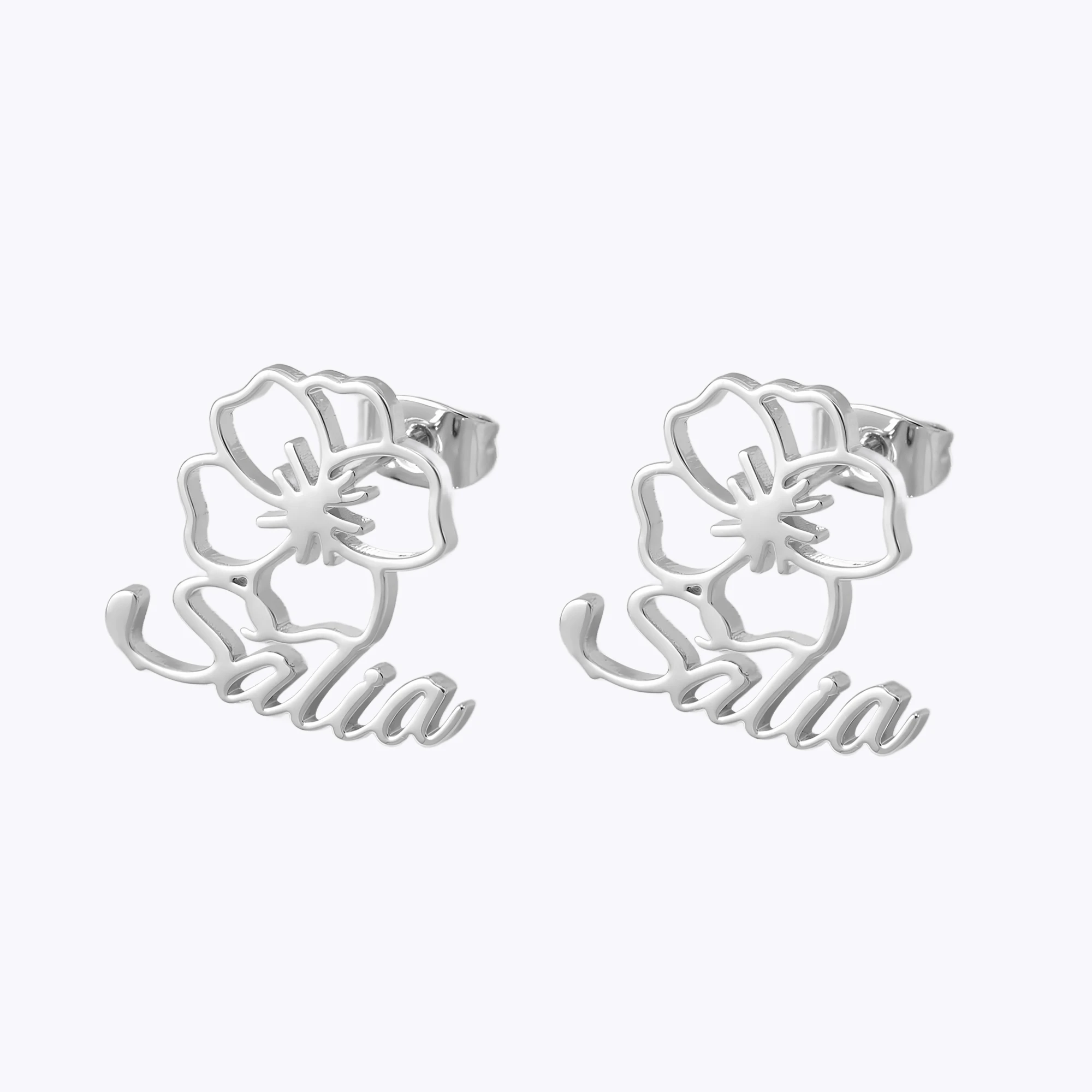 Custom Birth Flower Name Earrings