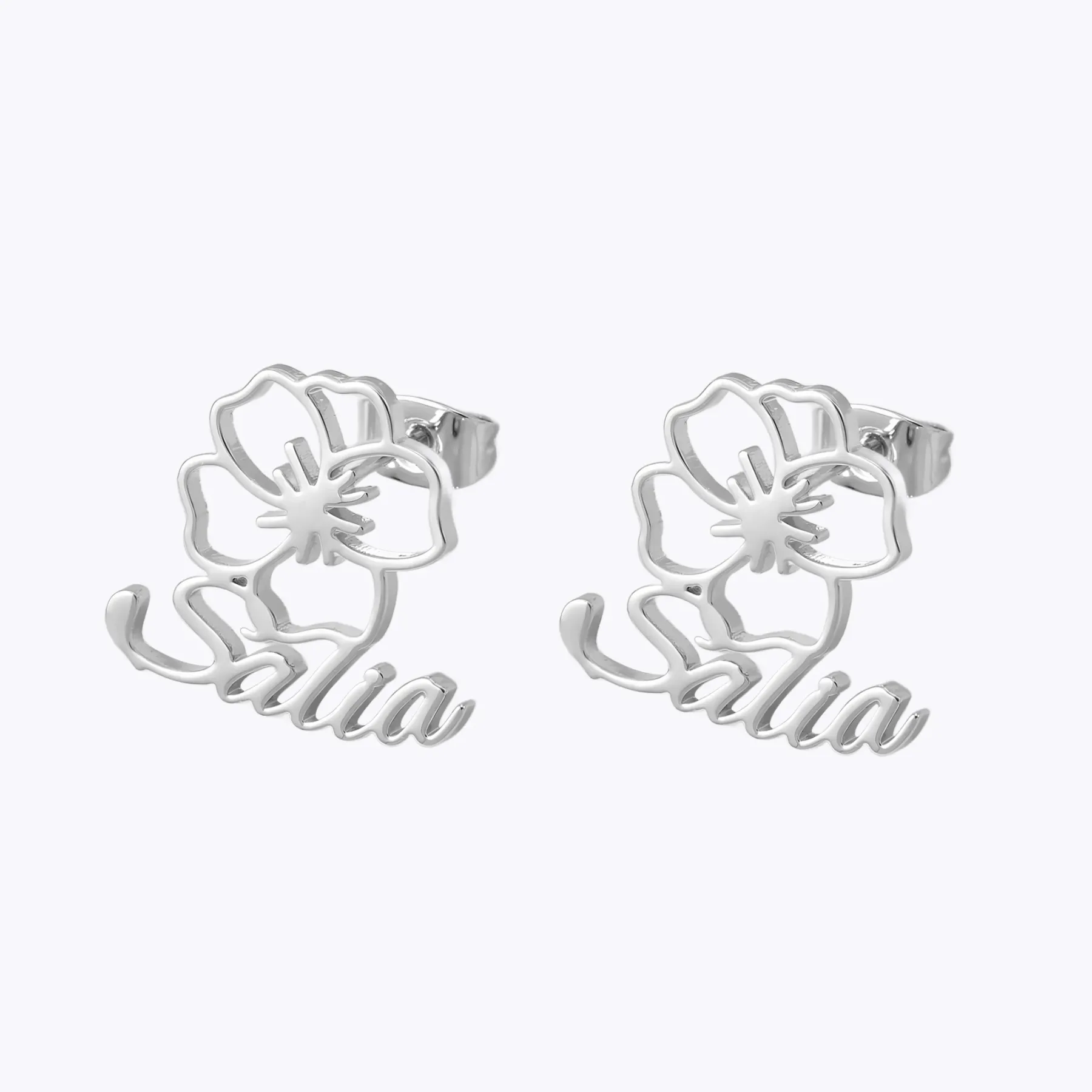 Custom Birth Flower Name Earrings