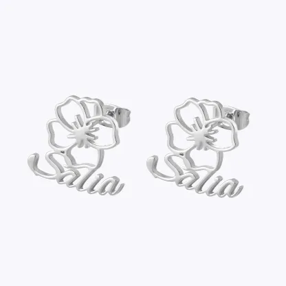 Custom Birth Flower Name Earrings