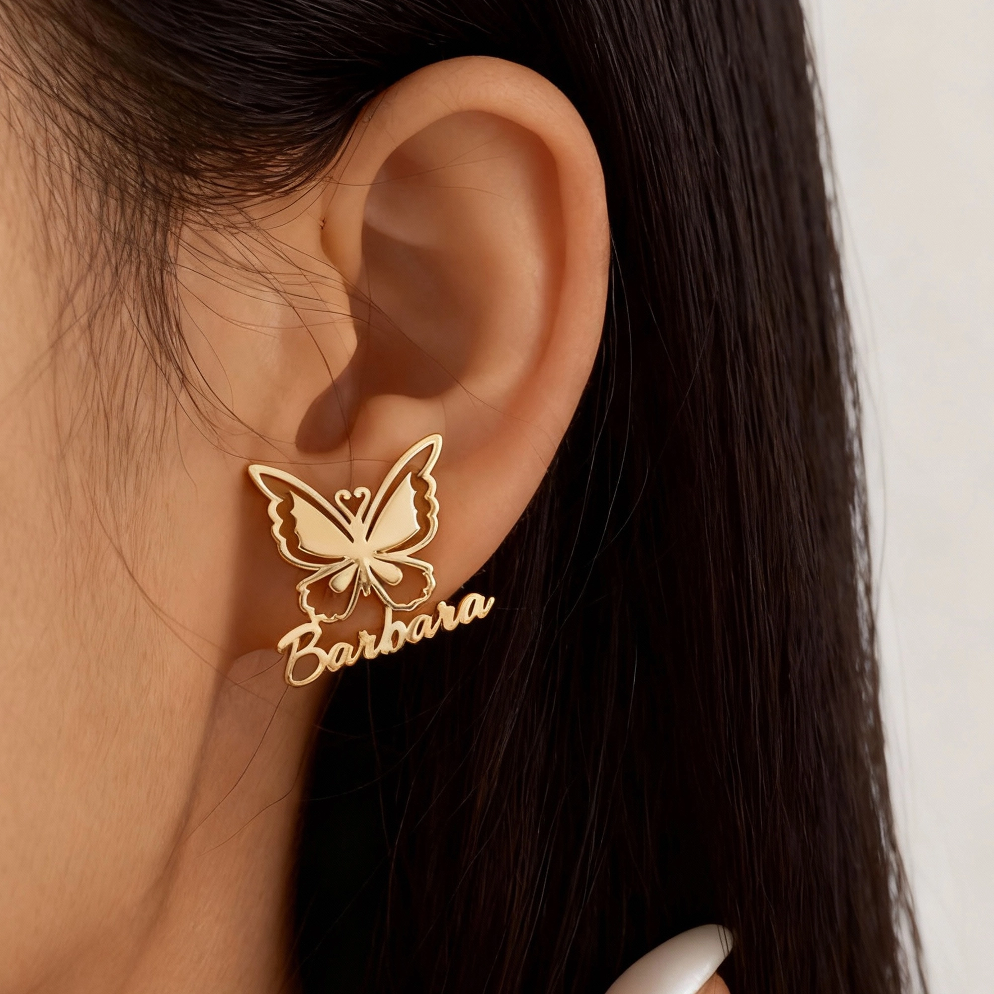 Custom Butterfly Engraved Name Studs