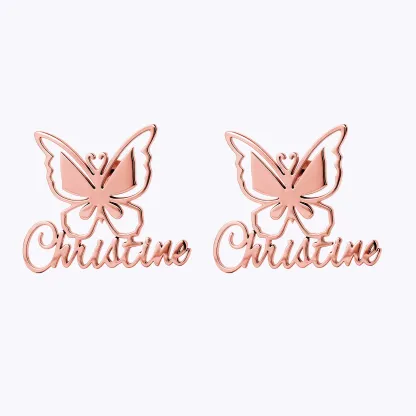 Custom Butterfly Engraved Name Studs