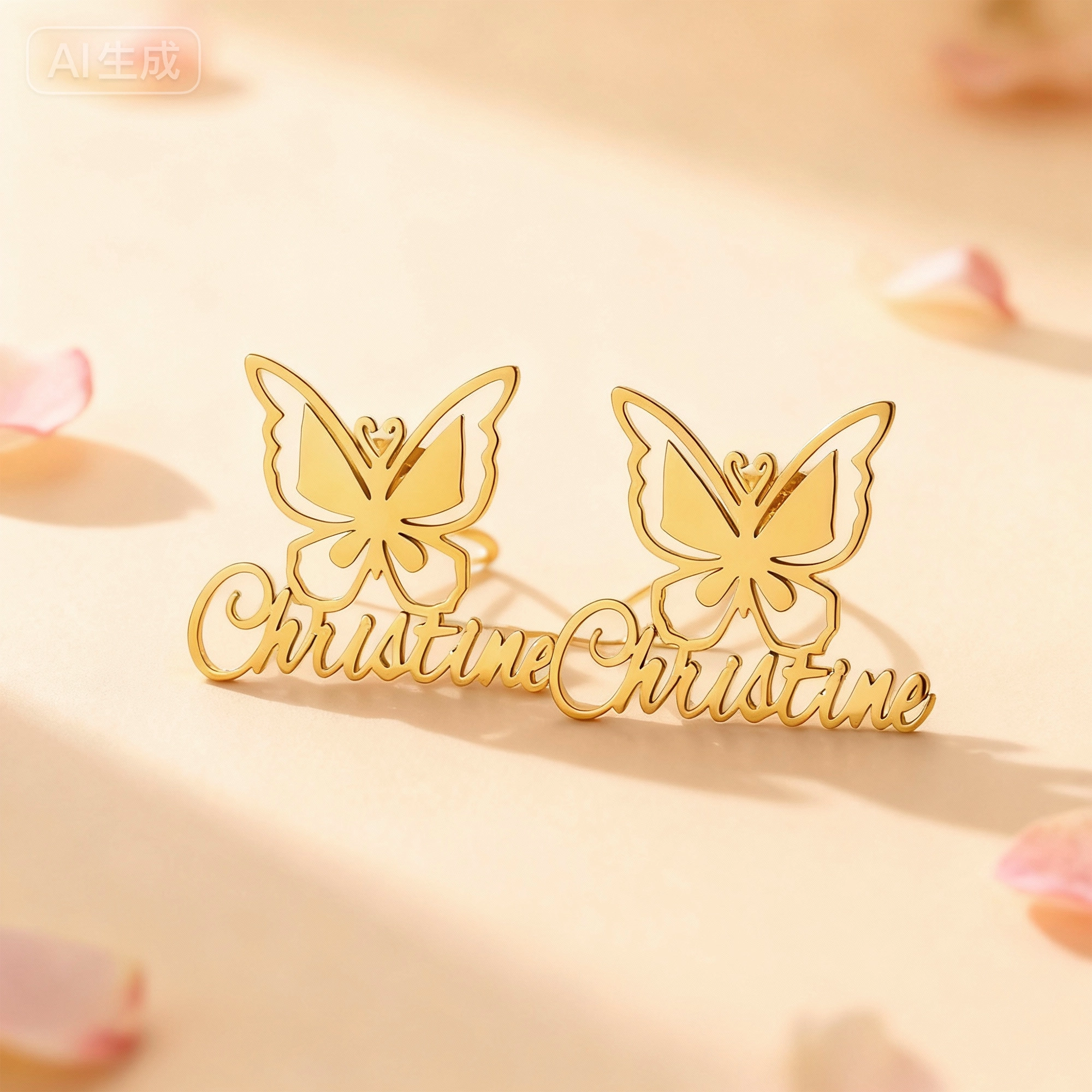 Custom Butterfly Engraved Name Studs
