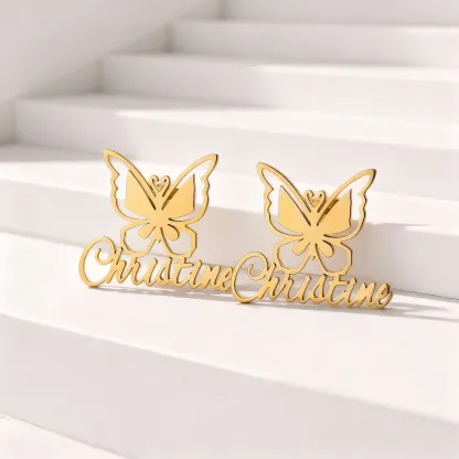 Custom Butterfly Engraved Name Studs