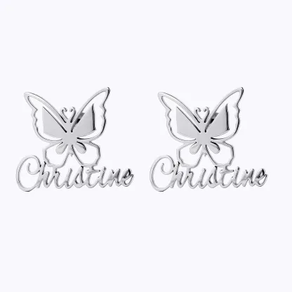 Custom Butterfly Engraved Name Studs
