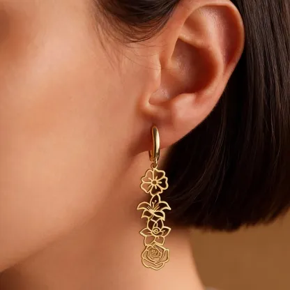 Personalized 1-5 Birth Flowers Huggie Earrings