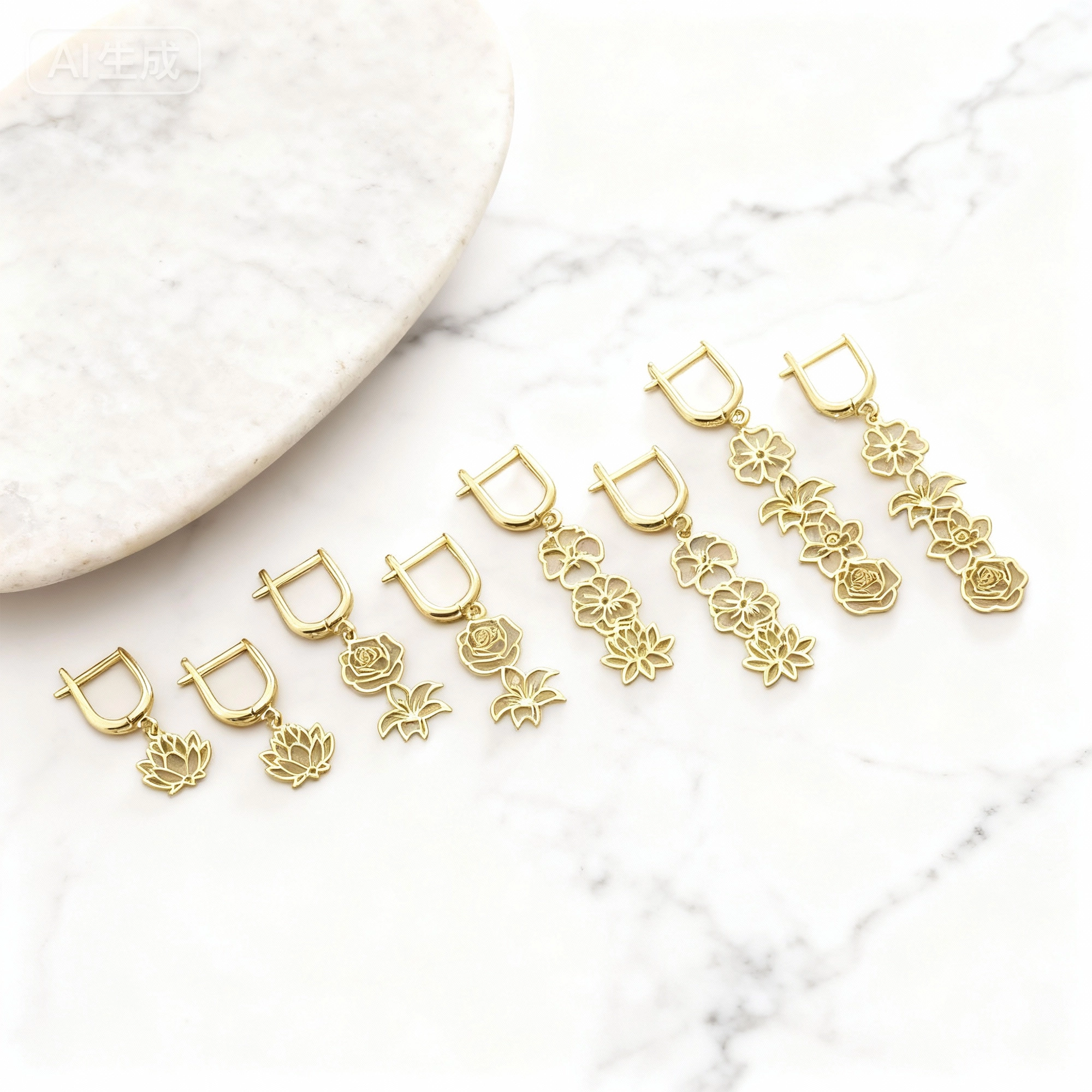 Personalized 1-5 Birth Flowers Huggie Earrings