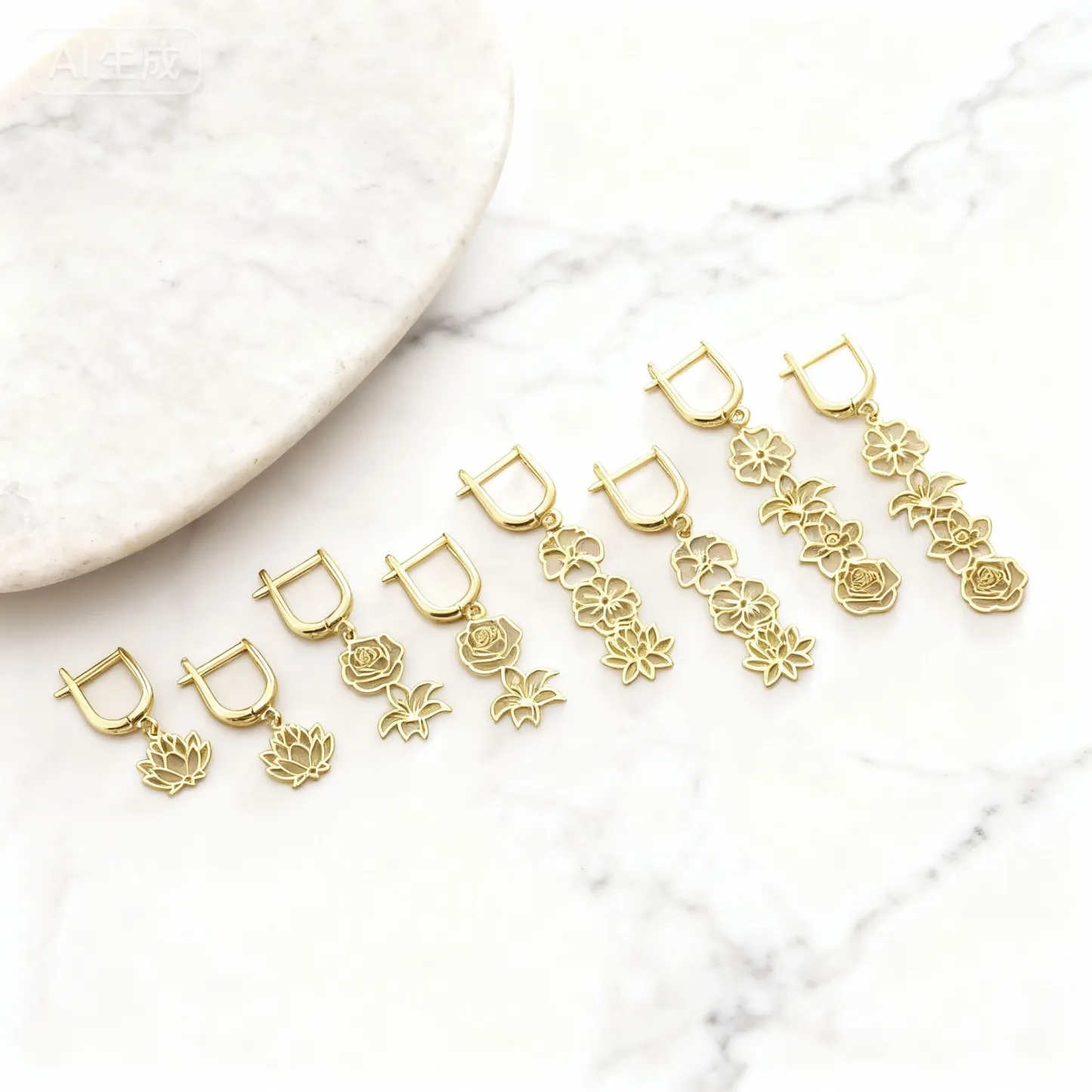 Personalized 1-5 Birth Flowers Huggie Earrings