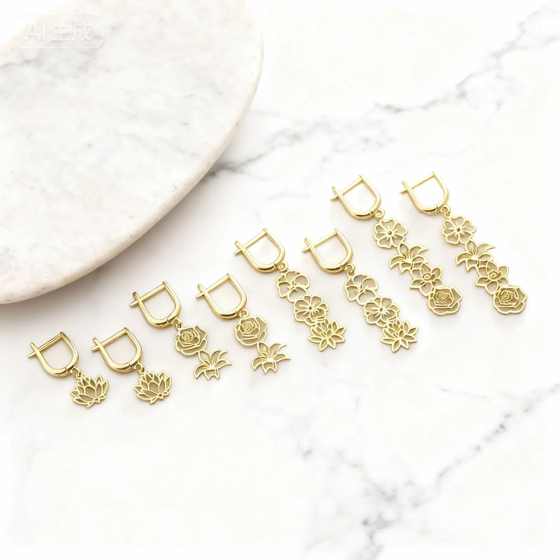 Personalized 1-5 Birth Flowers Huggie Earrings