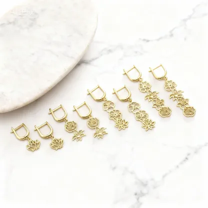 Personalized 1-5 Birth Flowers Huggie Earrings