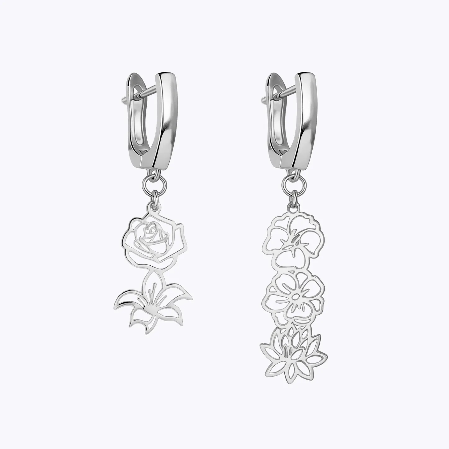 Personalized 1-5 Birth Flowers Huggie Earrings